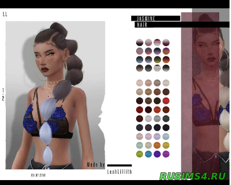 Прическа Jasmine Hair для Sims 4